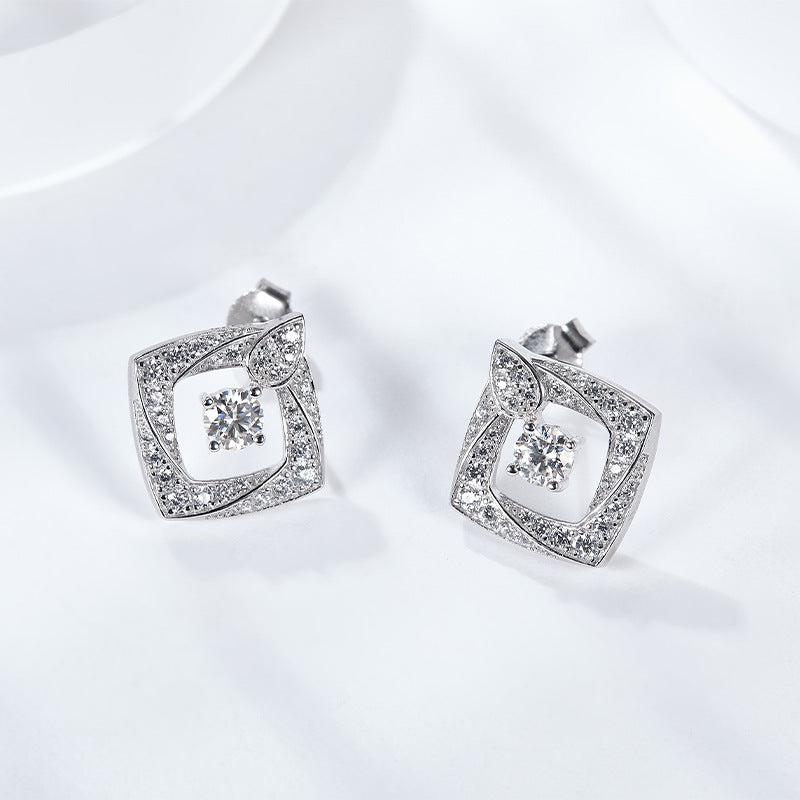 Winter New Josephine Square 30 Cent Moissanite Group Set Silver Plated 18K White Gold Niche Popular Stud Earrings