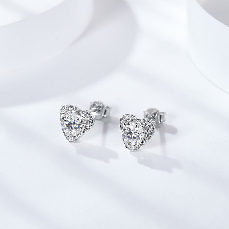 D color moissanite 925 silver plated 18K gold heart flower blossom earrings full of diamond heart shaped Valentine's Day gift one drop