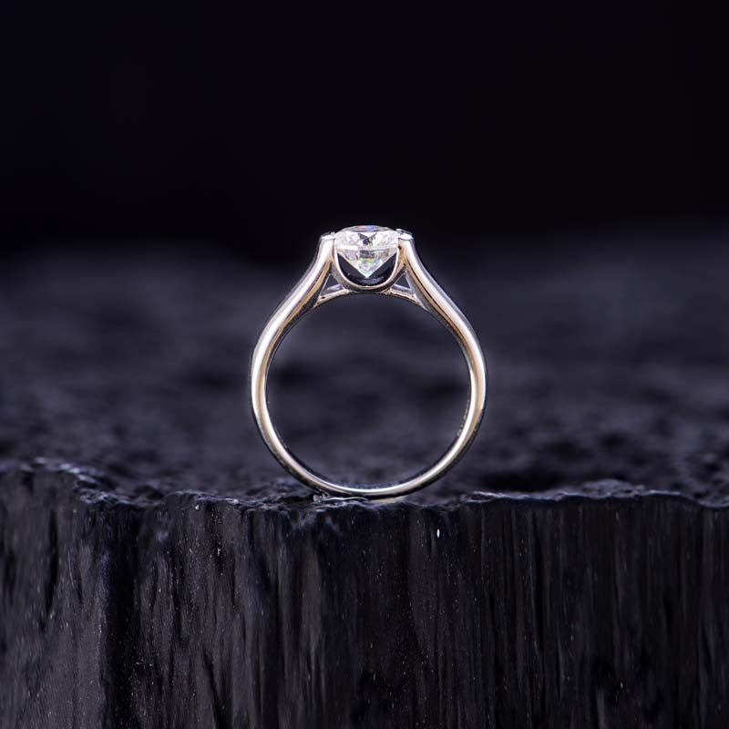 Round 7.5mm Moissanite Silver Plated 18K White Gold Ring