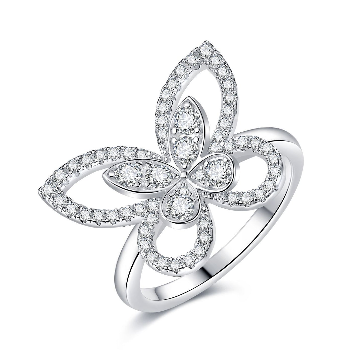 S925 Sterling Silver Moissanite Ring Women's Vintage Full Diamond Butterfly Fashion Personality Super Fairy Ring Gift
