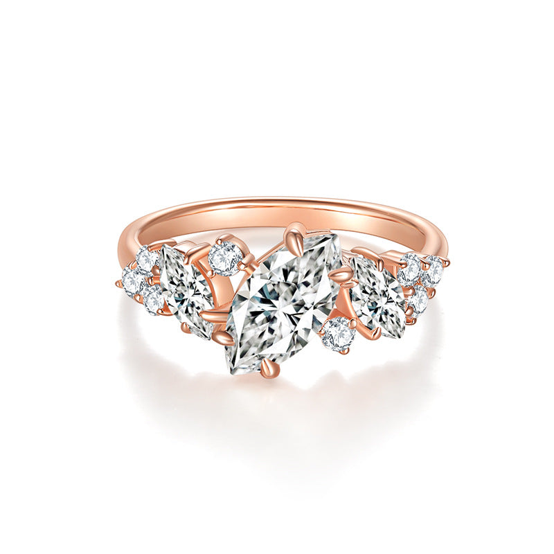 Marquise irregular symmetry 1 carat moissanite silver plated 18k rose gold ring