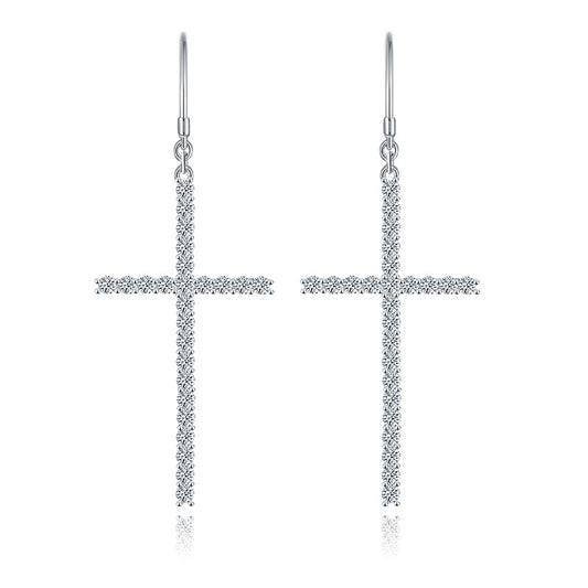 Oversized cross full diamond 1.8mm round moissanite ear hook S925 silver plated 18k gold earrings