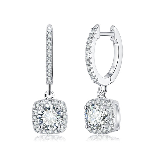 Fashion niche earrings D color moissanite classic princess square bag simple women's diamond earrings earrings earhooks will not fall